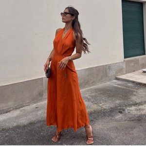 Zara LINEN BLEND MIDI DRESS
